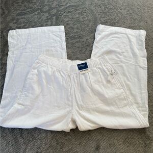 Old Navy White Elastic Waist Wide-Leg Linen Pants